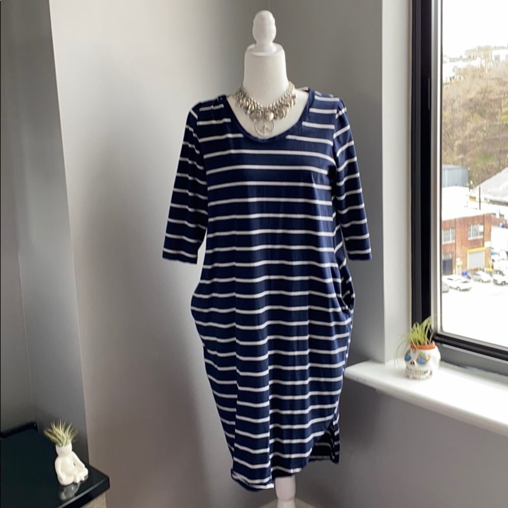 Dress navy stripe cotton w/side pockets size small
